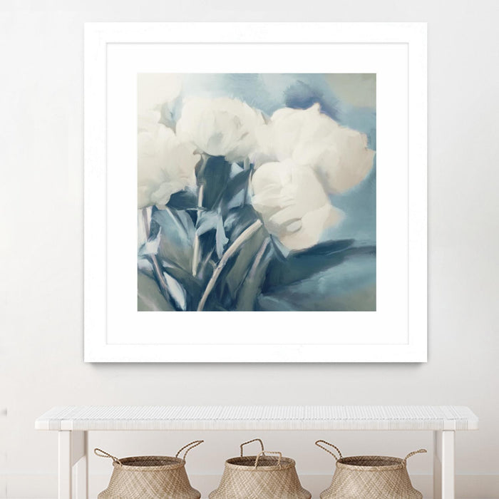\"White Roses I\" Matted and Framed White 36x36 Wall Art