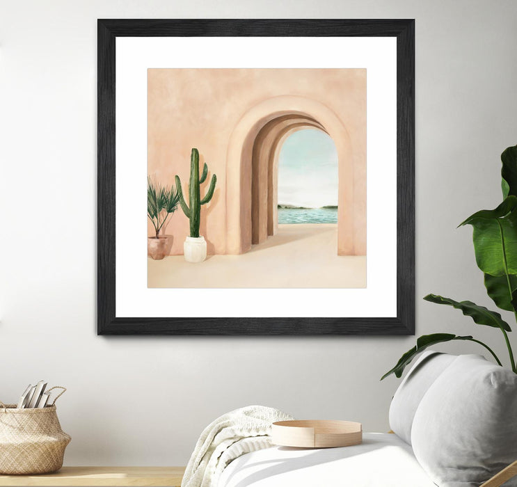 \"Coastal Arch\" Matted and Framed Black 30x30 Wall Art