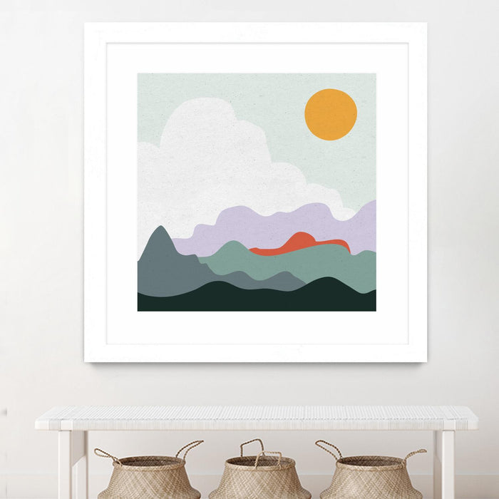 \"Mountainous I\" Matted and Framed White 30x30 Wall Art