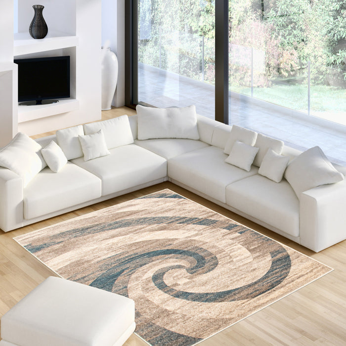Korra Ivory / Blue 6'7\" x 9'6\" Area Rug