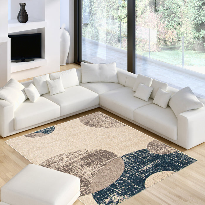 Ellegance Ivory / Blue 6'7\" x 9'6\" Area Rug