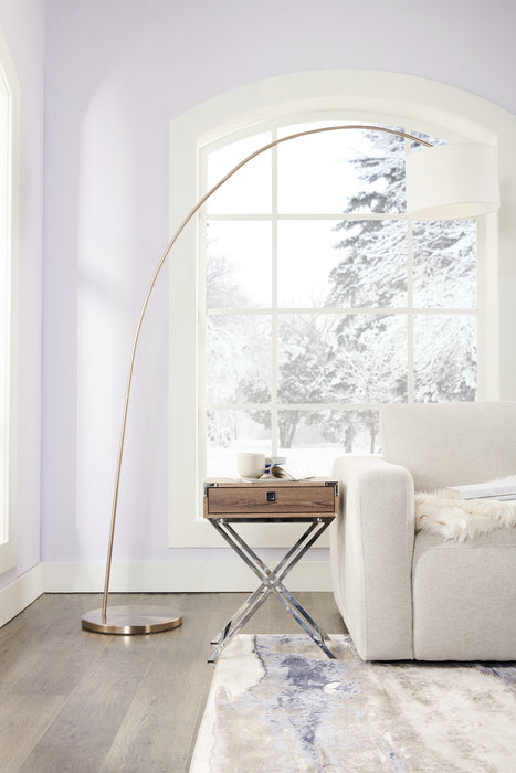 78\" Brushed Steel Arc Floor Lamp with Linen Shade