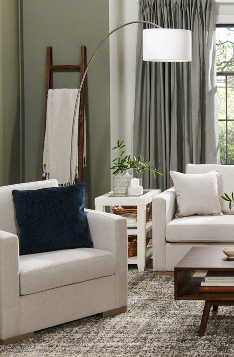 78\" Brushed Steel Arc Floor Lamp with Linen Shade