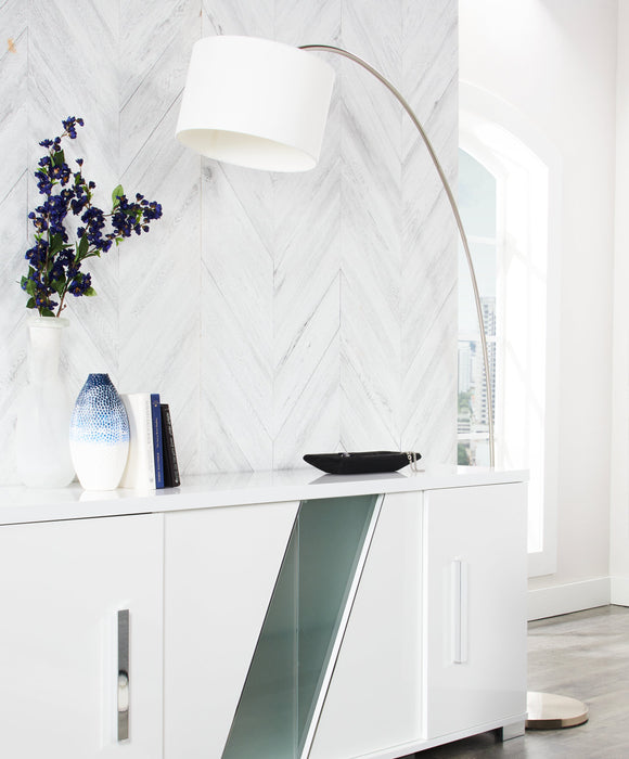 78\" Brushed Steel Arc Floor Lamp with Linen Shade