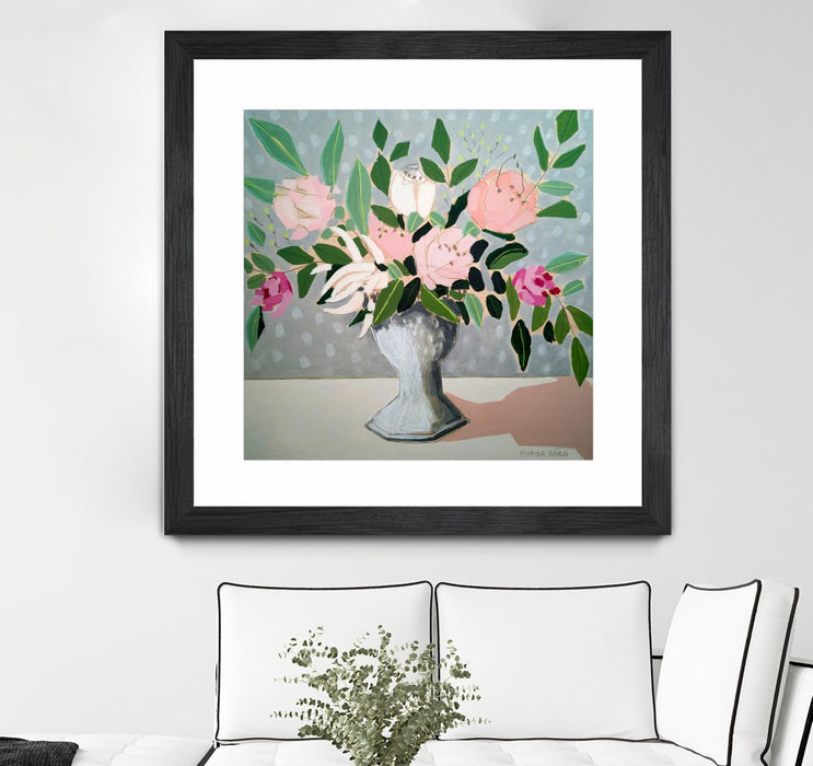 \"Spring Florals 1\" Matted and Framed Black 36x36 Wall Art