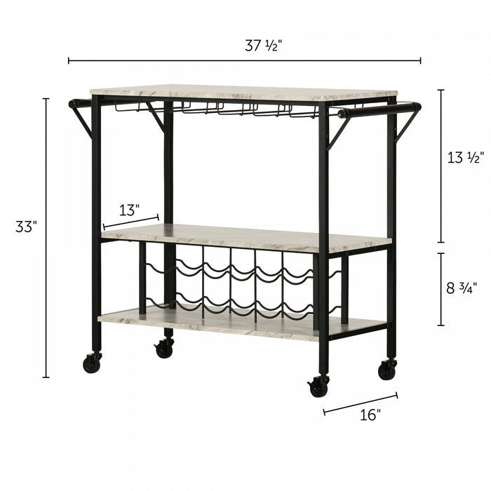 Maliza Bar Cart With Wine Bottle Storage And Wine Glass Rack - Faux Carrara Marble