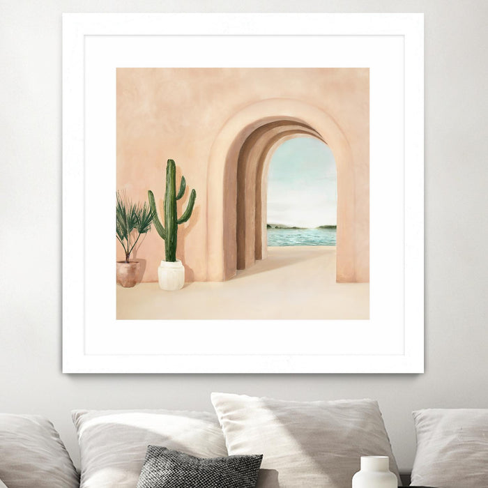 \"Coastal Arch\" Matted and Framed White 36x36 Wall Art