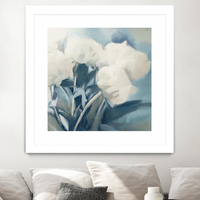 \"White Roses I\" Matted and Framed White 36x36 Wall Art