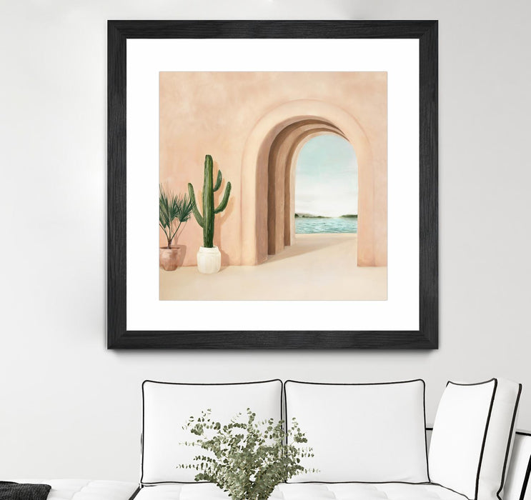 \"Coastal Arch\" Matted and Framed Black 30x30 Wall Art