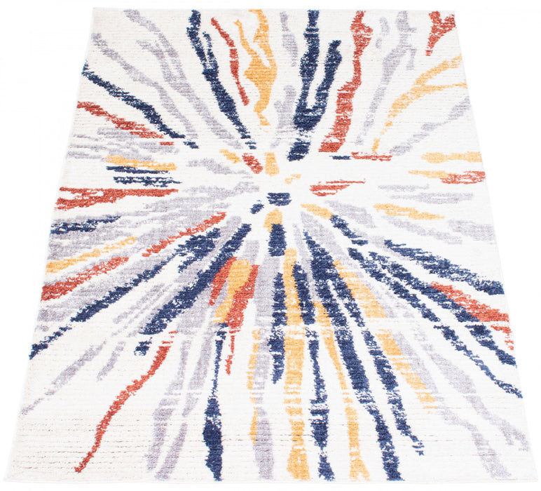 Paloma Sunburst Navy, White Area Rug - 5'3\" x 7'3\"