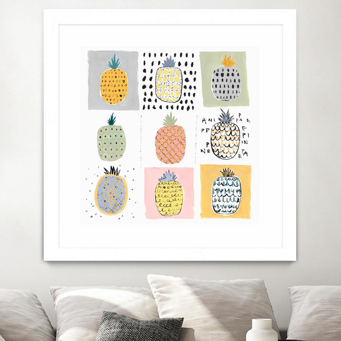 \"Nine Pineapples\" Matted and Framed White 36x36 Wall Art