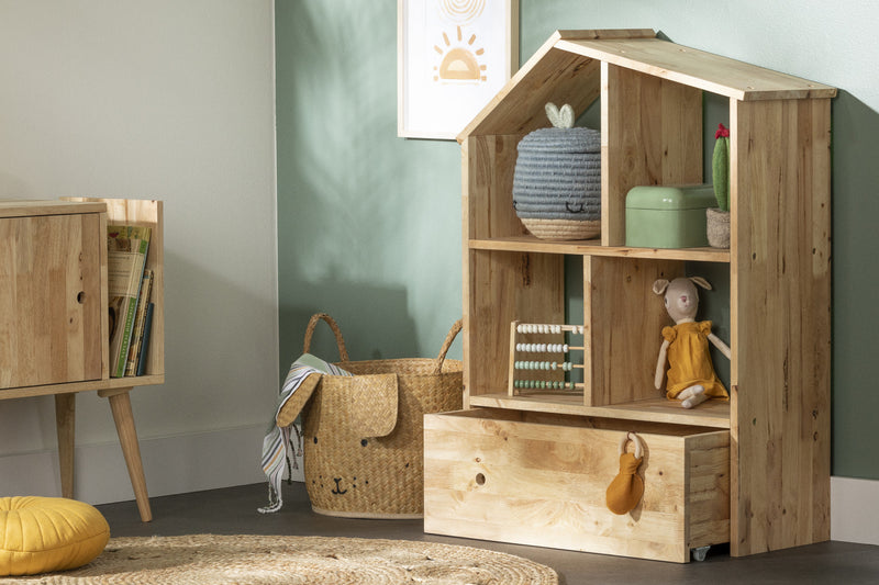 Sweedi House Shaped Bookcase with Storage Bin - Natural Wood 