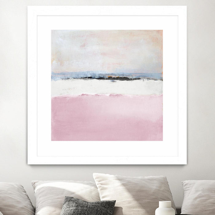 \"Pink Sea Abstract\" Matted and Framed White 30x30 Wall Art
