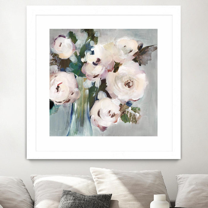 \"Pale Pink Bouquet I\" Matted and Framed White 36x36 Wall Art