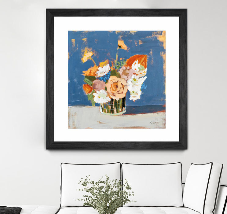 \"Peach And White Bouquet\" Matted and Framed Black 30x30 Wall Art