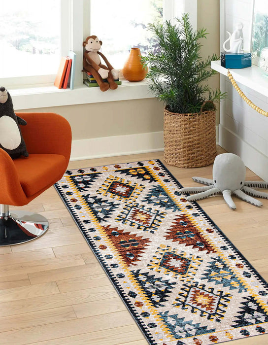 Mosaic Taupe/Copper Machine Washable Area Rug - 2'6\" x 8'0\"