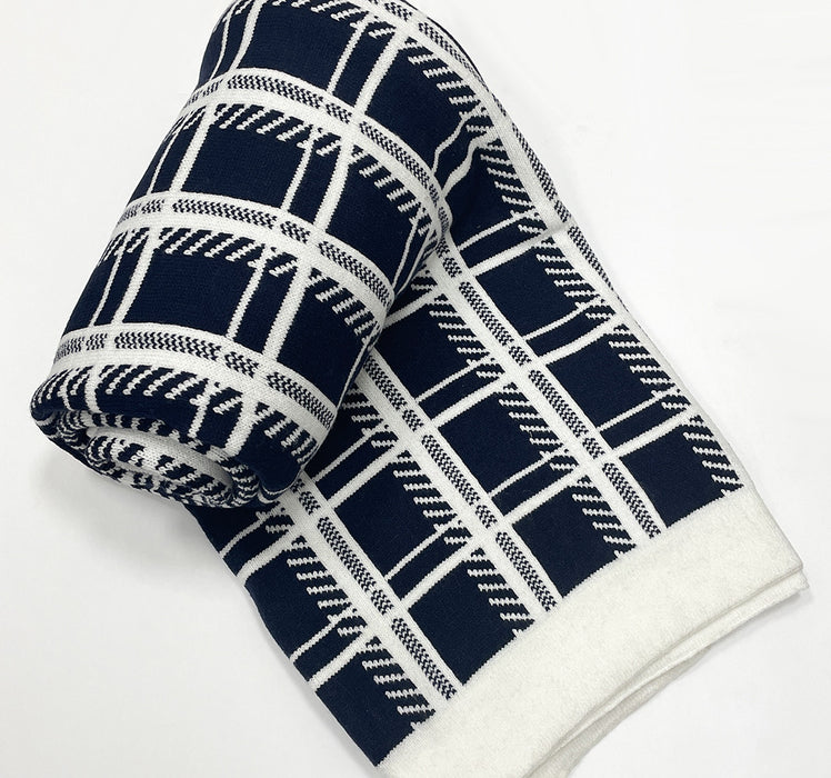 Cambridge Navy and White Throw Blanket - 50x60