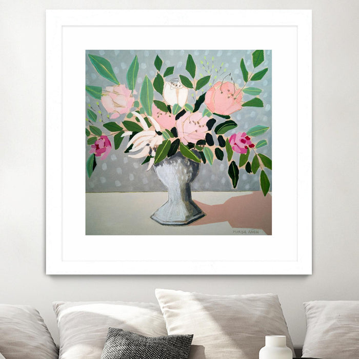\"Spring Florals 1\" Matted and Framed White 30x30 Wall Art