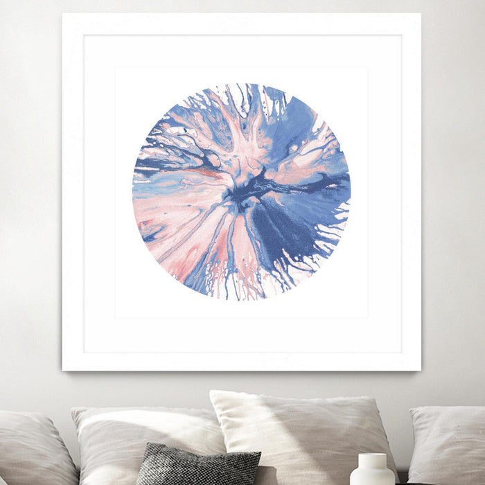 \"Spin Art 21\" Matted and Framed White 36x36 Wall Art