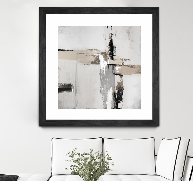 \"Off Edge Ii\" Matted and Framed Black 36x36 Wall Art