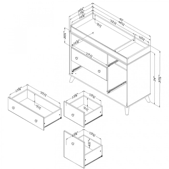 Yodi Wide Changing Table With Drawers - Soft Elm and White