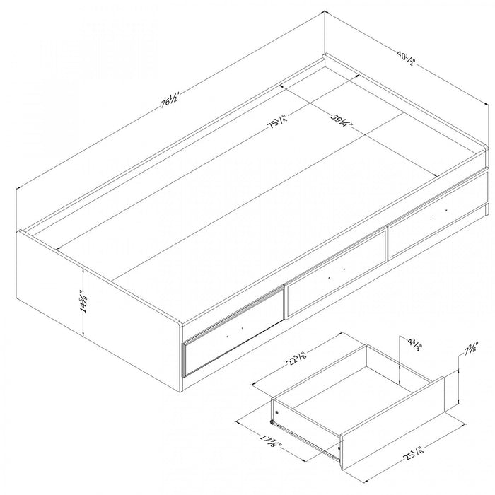 Fynn Twin Mates Bed With 3 Drawers - Winter Oak