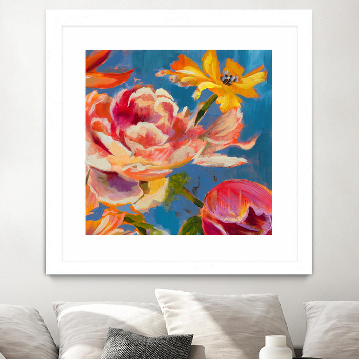 \"Spring Bouquet V31\" Matted and Framed White 30x30 Wall Art
