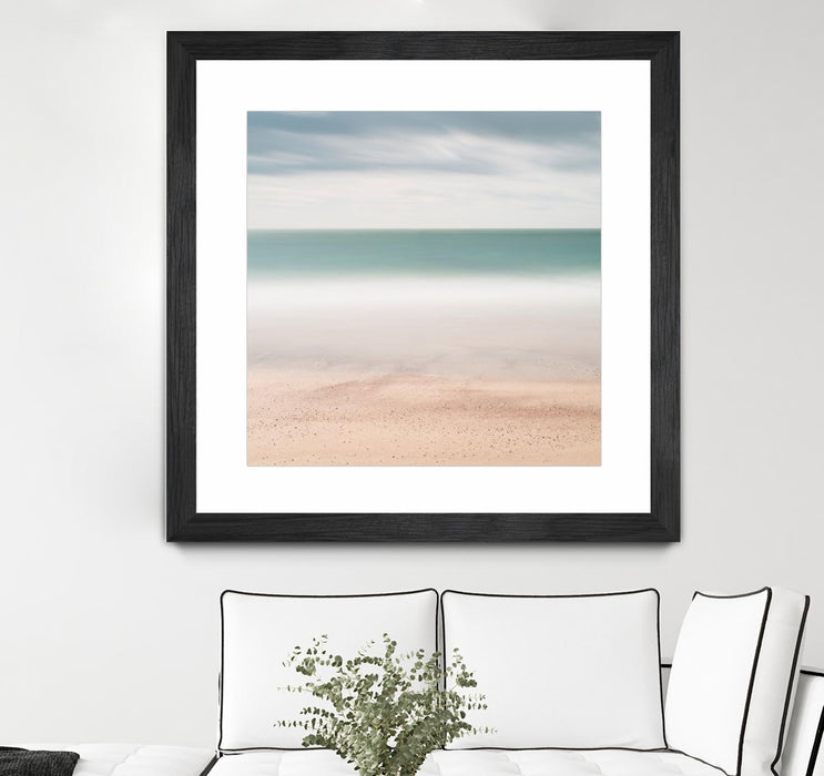 \"Beach, Sea, Sky\" Matted and Framed Black 36x36 Wall Art