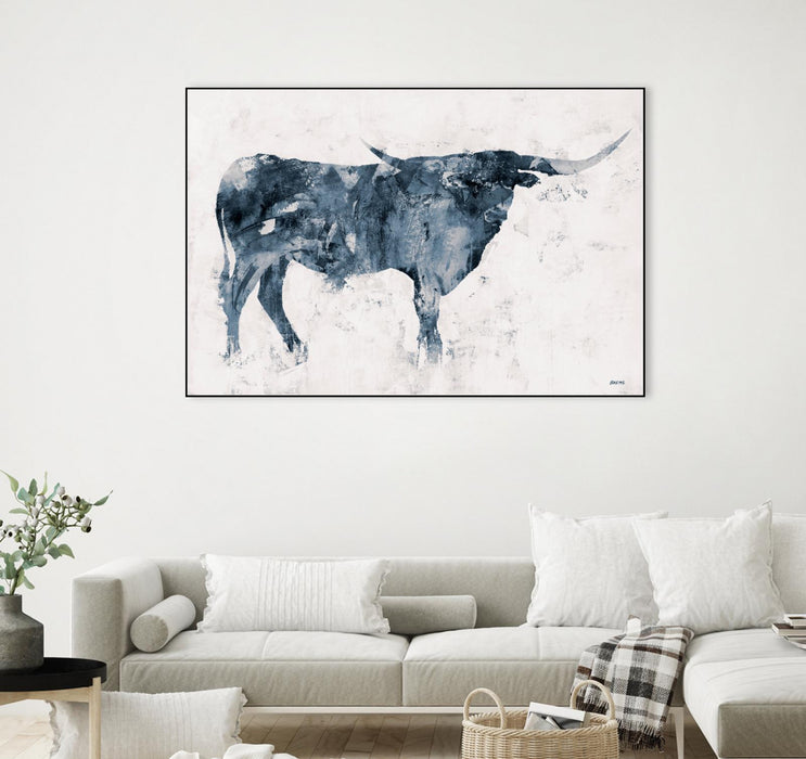 \"Longhorn V2\" Canvas Framed Black 36x24 Wall Art