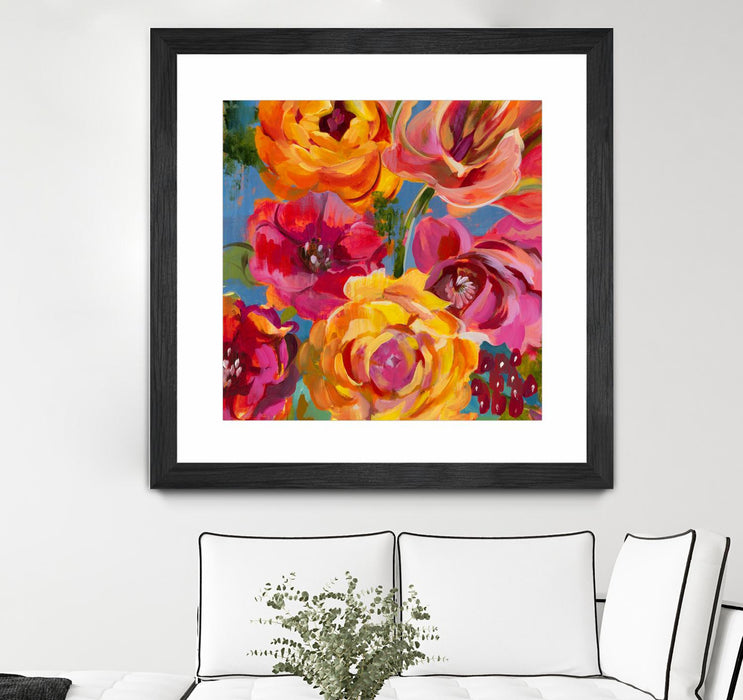 \"Spring Bouquet V32\" Matted and Framed Black 30x30 Wall Art