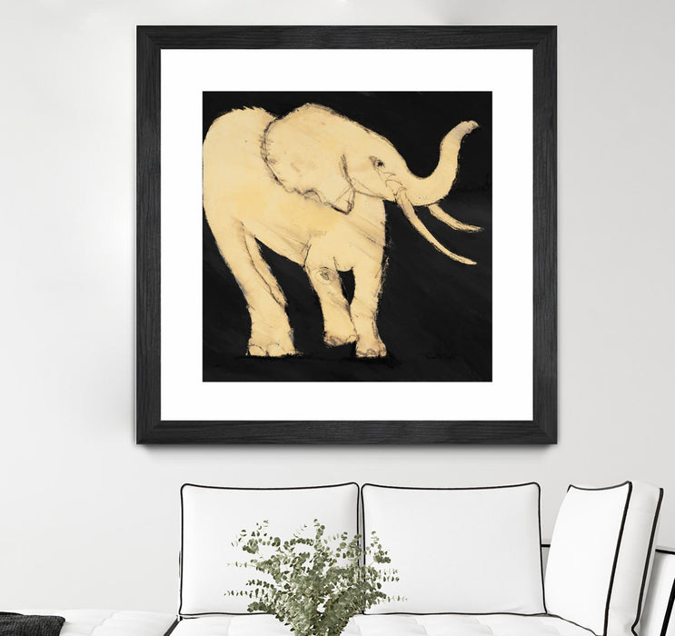 \"Baby Elephant\" Matted and Framed Black 30x30 Wall Art