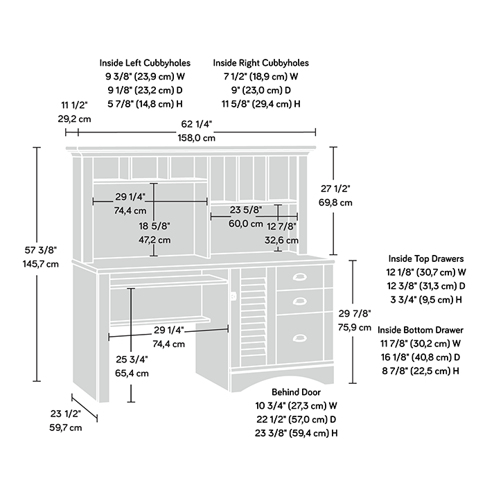 Harbor View 62.25\" Office Desk with Hutch – Salt Oak