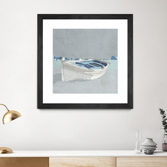 \"Docked Ashore Ii\" Matted and Framed Black 30x30 Wall Art