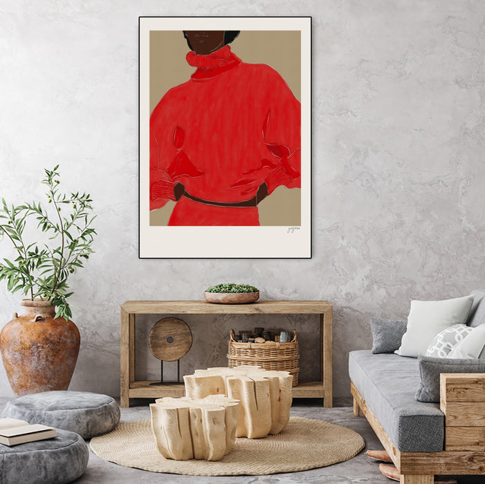 \"Woman In Red\" Canvas Framed Black 30x40 Wall Art