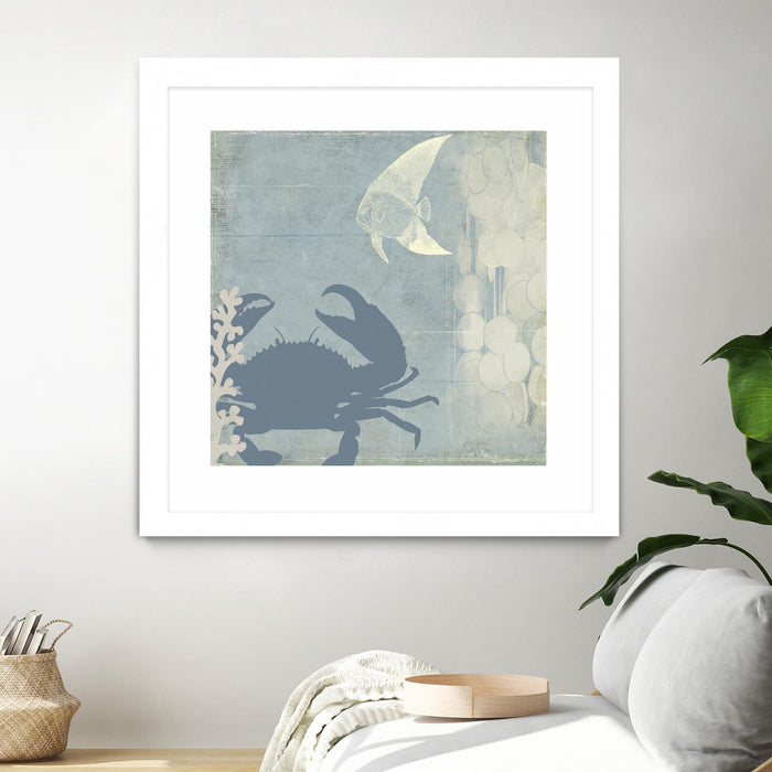 \"Ocean Life Ii\" Matted and Framed White 36x36 Wall Art