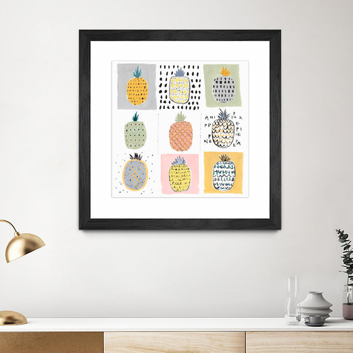 \"Nine Pineapples\" Matted and Framed Black 30x30 Wall Art