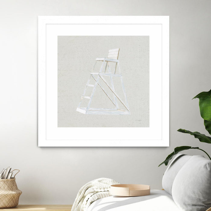 \"Serene Seaside Ii Tan\" Matted and Framed White 36x36 Wall Art