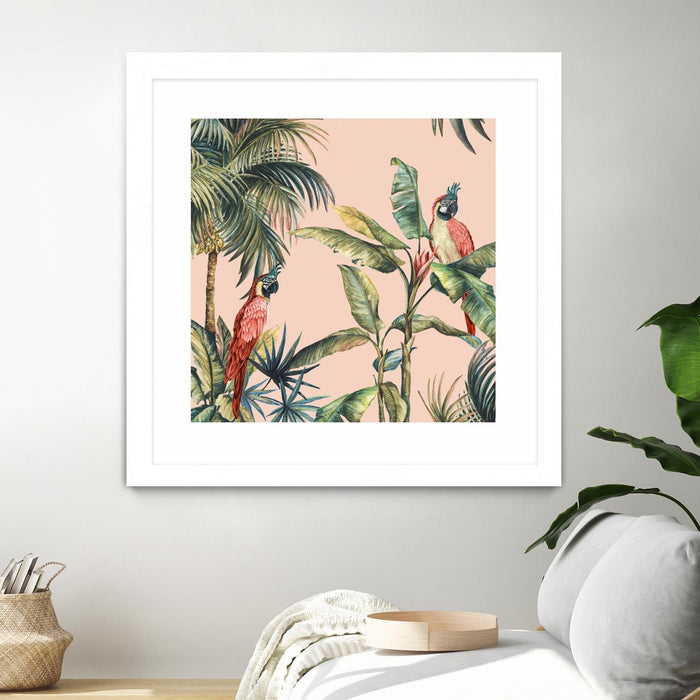 \"Tropicano Ii\" Matted and Framed White 36x36 Wall Art