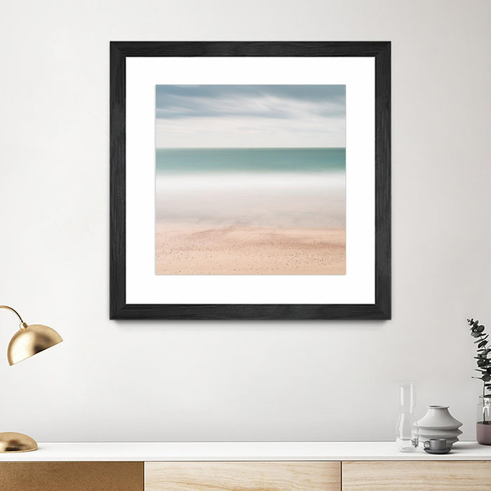 \"Beach, Sea, Sky\" Matted and Framed Black 30x30 Wall Art