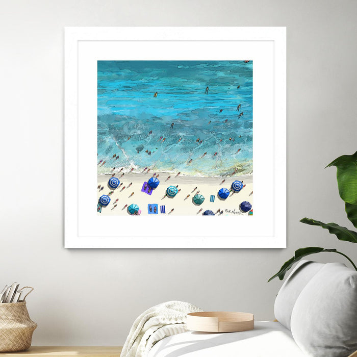 \"Hot Summer Beach\" Matted and Framed White 30x30 Wall Art