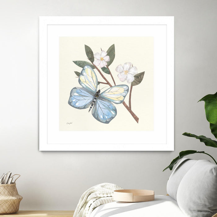 \"In The Garden Butterfly\" Matted and Framed White 36x36 Wall Art