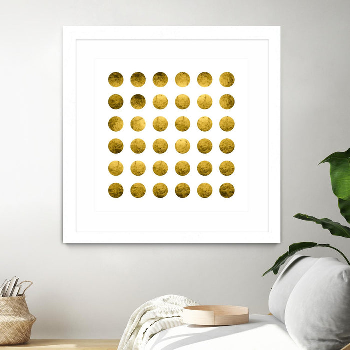 \"Golden Spots White\" Matted and Framed White 36x36 Wall Art