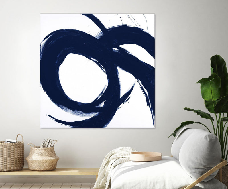 \"Navy Circular Strokes Ii\" Giant Art 72x72 Wall Art