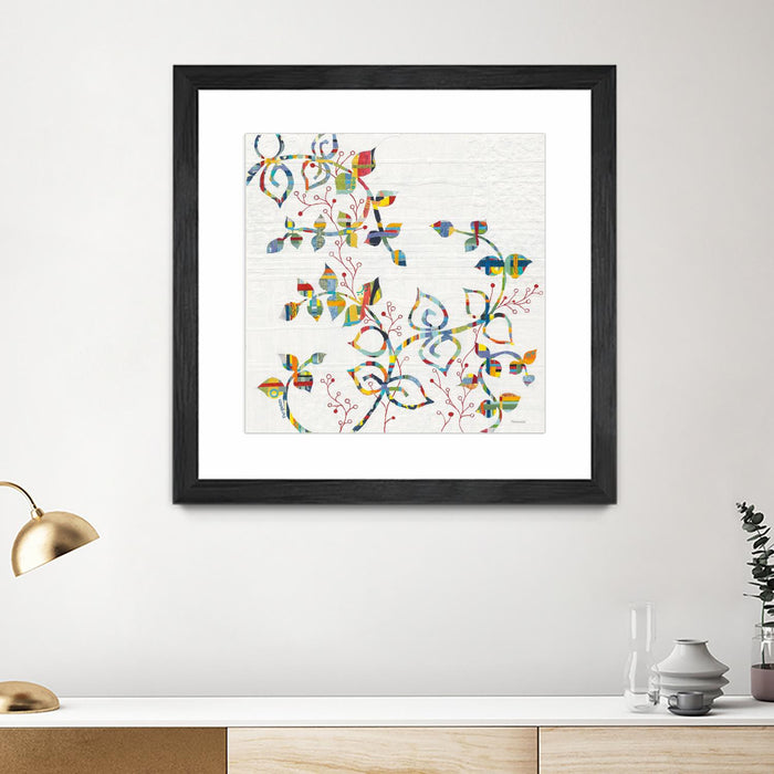 \"Rainbow Vines With Berries\" Matted and Framed Black 36x36 Wall Art