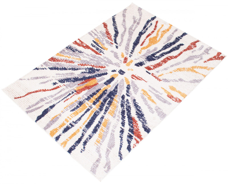 Paloma Sunburst Navy, White Area Rug - 6'7\" x 9'6\"