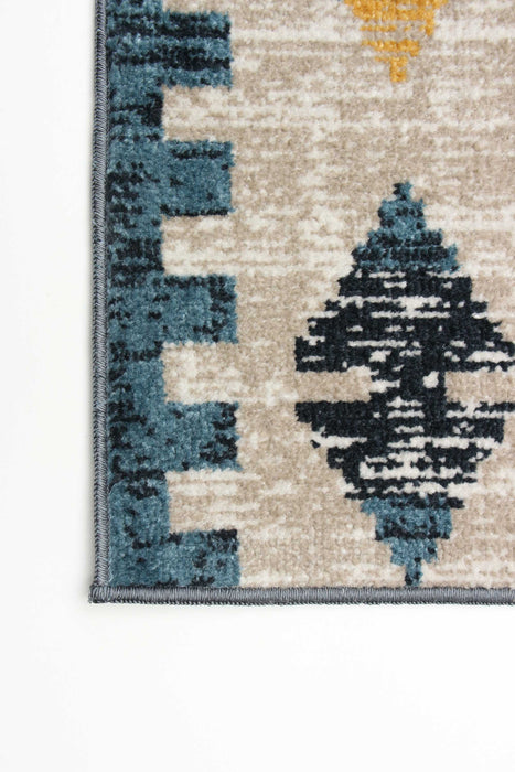 Mosaic Taupe/Blue Machine Washable Area Rug - 3'0\" x 5'0\"