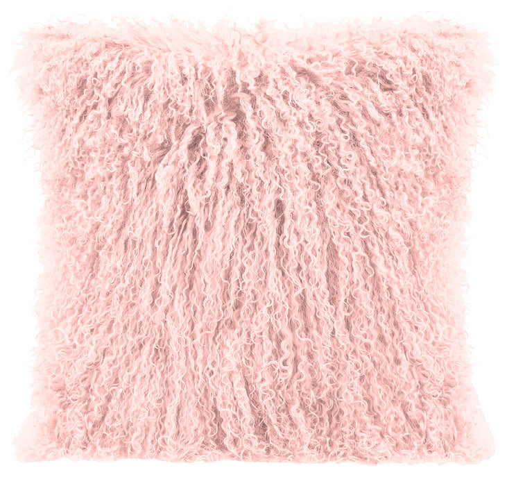 Mongolian Sheepskin Accent Pillow - Rose