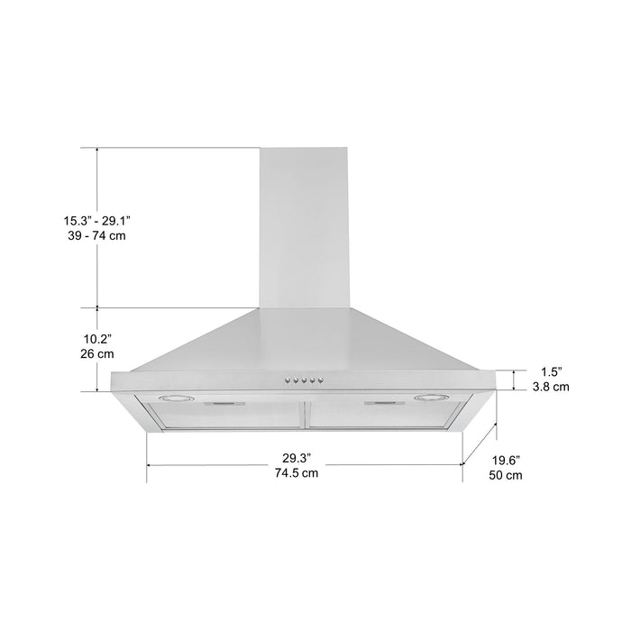 Ancona 30\" Convertible Wall-Mounted Pyramid Range Hood - AN-1158