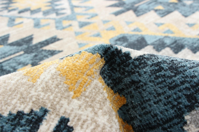 Mosaic Taupe/Blue Machine Washable Area Rug - 6'0\" x 9'0\"