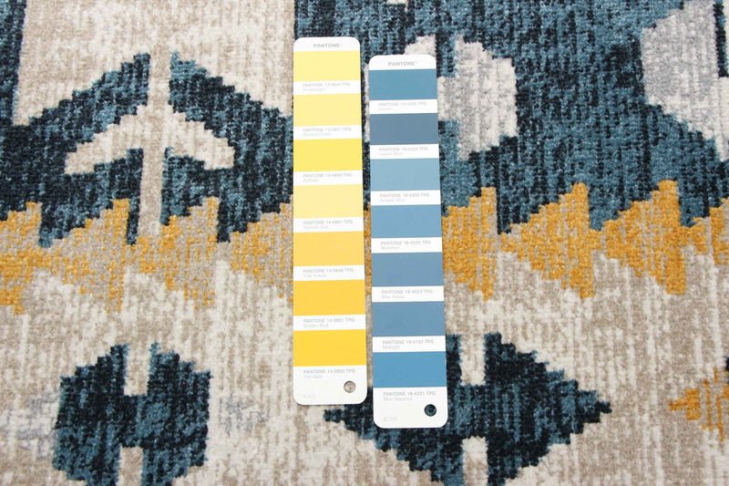 Mosaic Taupe/Blue Machine Washable Area Rug - 5'0\" x 7'0\"
